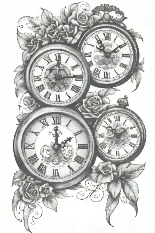 2 clocks with the names Anthony III and Chloe  tattoo design idea