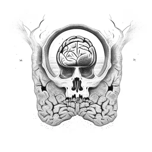 broken brain of a once great person, who has slowly fallen apart because the universe was cruel to them tattoo design idea