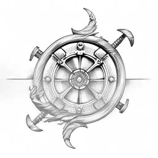 ship wheel and waves  tattoo design idea