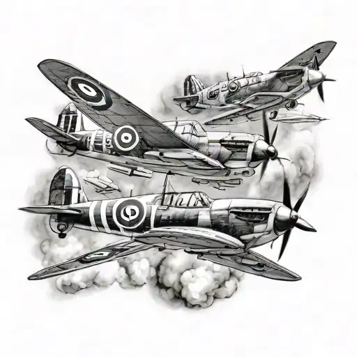 4 Spitfire planes flying overhead tattoo design idea