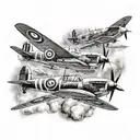 4 Spitfire planes flying overhead tattoo design idea