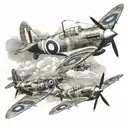 4 Spitfire planes flying overhead tattoo design idea