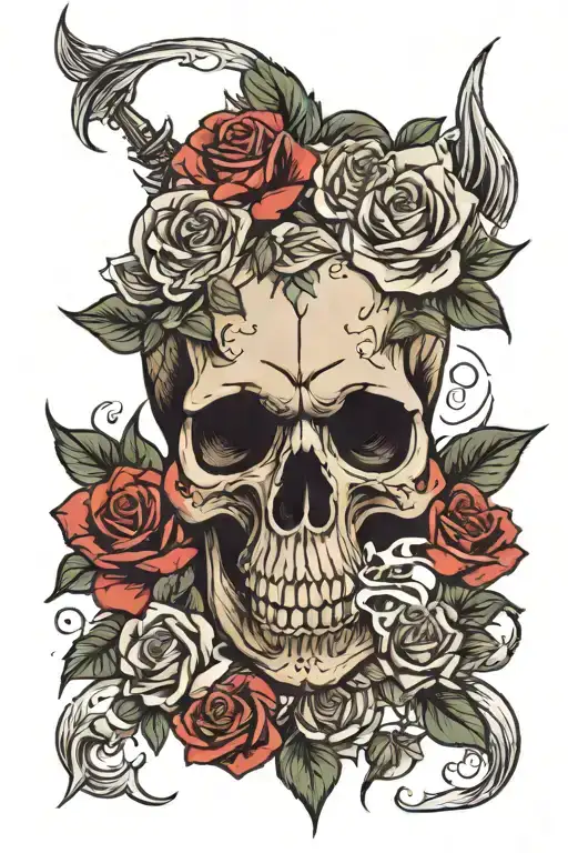 Skull roses indiana fish tattoo design idea