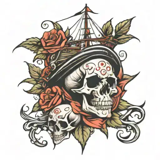 skull roses ship of fools tattoo design idea