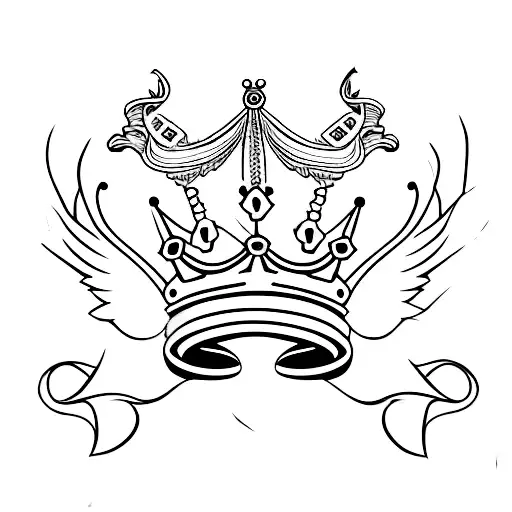 hawk flying with king's crown tied to feet with leather belt tattoo design idea