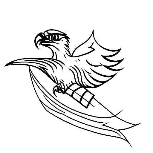 hawk flying with king's crown tied to feet with leather belt tattoo design idea