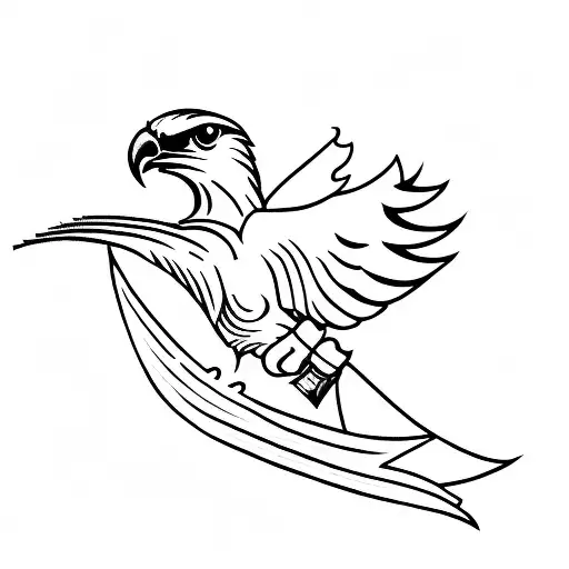 hawk flying with king's crown tied to feet with leather belt tattoo design idea
