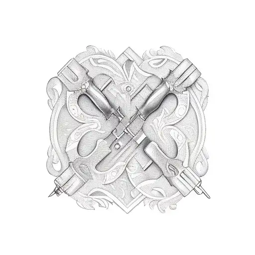 A collection of vintage woodworking hand tools arranged in a mesmerizing pattern tattoo design idea