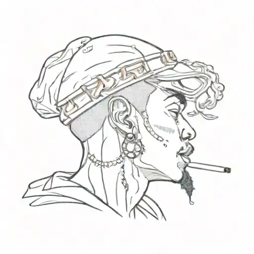 the head of a boy who smokes a joint in profile opposite the head of a rapper in profile who wears expensive chains tattoo design idea