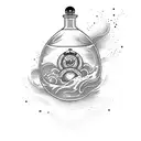 An alchemist's potion bottle filled with swirling ocean waves tattoo design idea