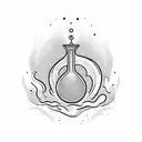 An alchemist's potion bottle filled with swirling ocean waves tattoo design idea