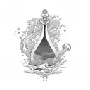 An alchemist's potion bottle filled with swirling ocean waves tattoo design idea
