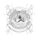 An alchemist's potion bottle filled with swirling ocean waves tattoo design idea