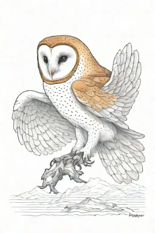 flying barn owl tattoo design idea