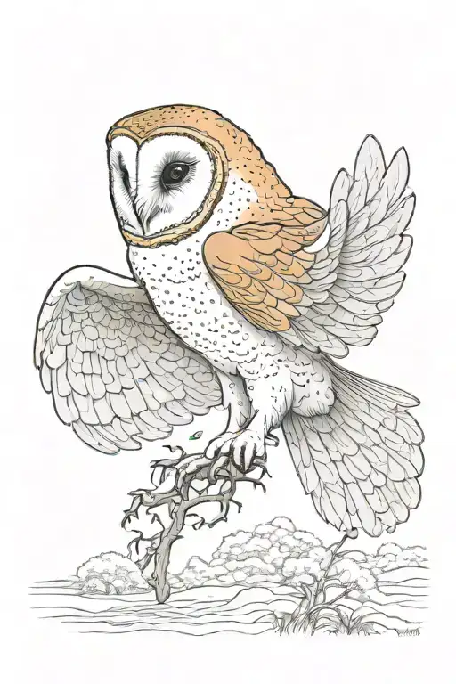 flying barn owl tattoo design idea