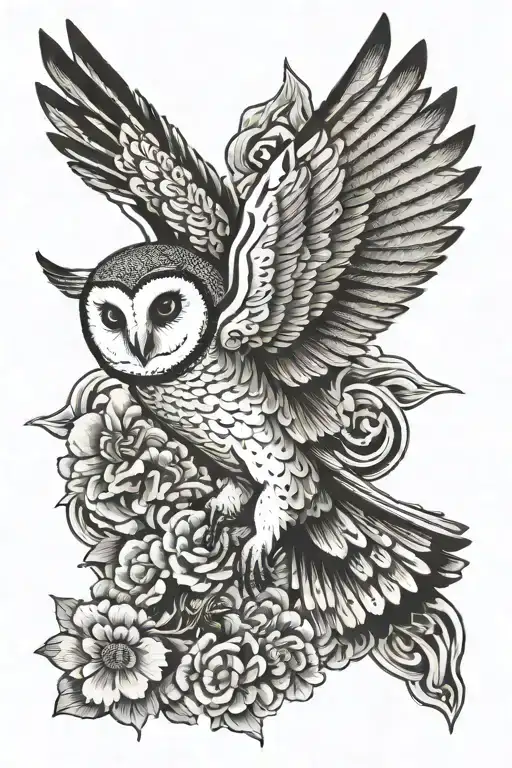 flying barn owl tattoo design idea