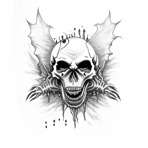 vampire skull with fangs dripping blood horror gruesome dark   tattoo design idea