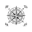Nautical star, compass, maps, ropes, caravaca cross tattoo design idea