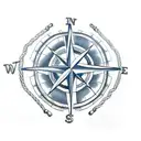 Nautical star, compass, maps, ropes, caravaca cross tattoo design idea
