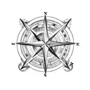 Nautical star, compass, maps, ropes, caravaca cross tattoo design idea