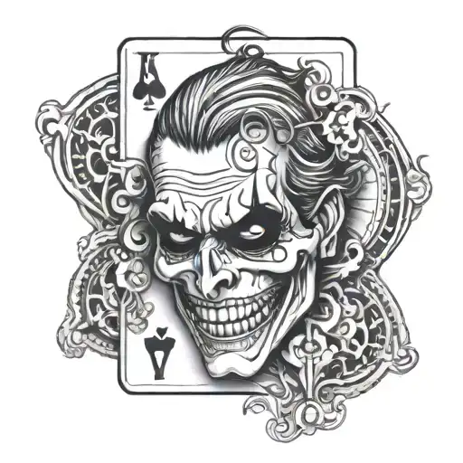 playing card joker with a half skull face tattoo design idea