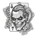 playing card joker with a half skull face tattoo design idea