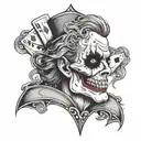 playing card joker with a half skull face tattoo design idea