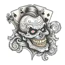 playing card joker with a half skull face tattoo design idea