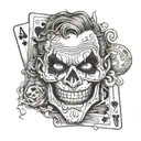 playing card joker with a half skull face tattoo design idea