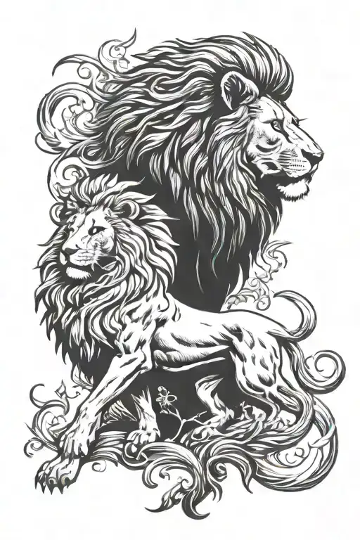 lion and phoenix tattoo design idea