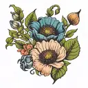 honeysuckle and poppy flower  tattoo design idea