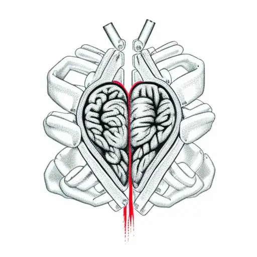 half heart with brain structure inside, other half the stroke survivor band in red. in the band written 'survivor' tattoo design idea
