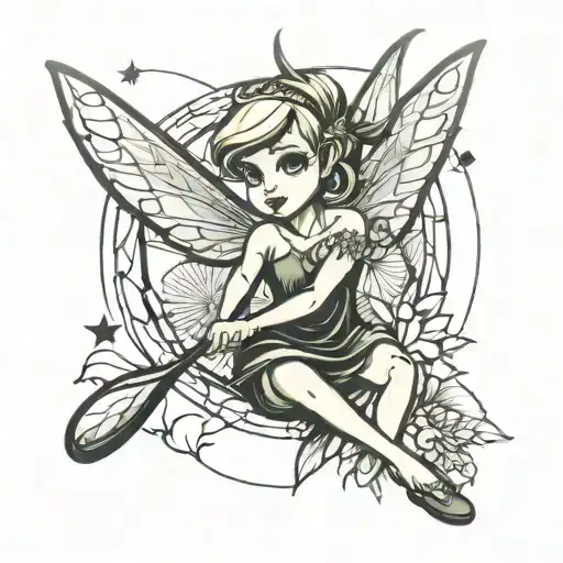 Tinkerbell with a baseball bat  tattoo design idea