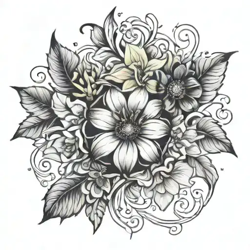 January April October November birth flower tattoo design idea