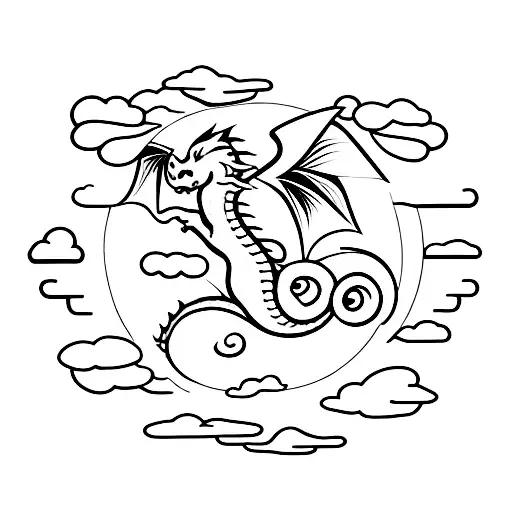 small dragon in the clouds tattoo design idea