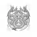 a Kriss sword with two dragons wrapped around tattoo design idea