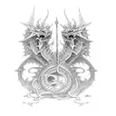 a Kriss sword with two dragons wrapped around tattoo design idea