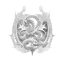 a Kriss sword with two dragons wrapped around tattoo design idea