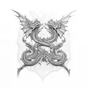 a Kriss sword with two dragons wrapped around tattoo design idea