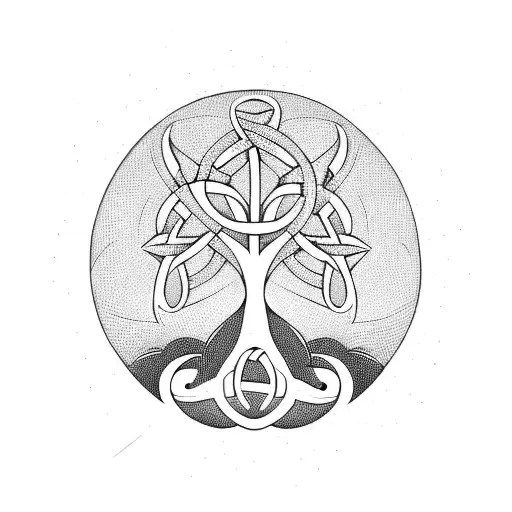 ygg drasil tree surrounded by celtic knots tattoo design idea