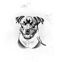 A Rottweiler portrait with a backdrop of the Armenian flag tattoo design idea