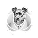 A Rottweiler portrait with a backdrop of the Armenian flag tattoo design idea