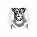 A Rottweiler portrait with a backdrop of the Armenian flag tattoo design idea