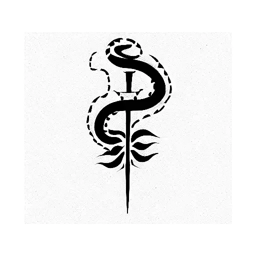 Snake dagger rose tattoo design idea
