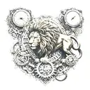 Mechanical Lion with Gears and Clock:Chest: A powerful lion, symbolizing strength and leadership, with a mechanical twis tattoo design idea