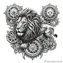 Mechanical Lion with Gears and Clock:Chest: A powerful lion, symbolizing strength and leadership, with a mechanical twis tattoo design idea