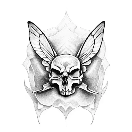 Half skull half butterfly on a dagger tattoo design idea