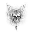 Half skull half butterfly on a dagger tattoo design idea