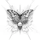 Half skull half butterfly on a dagger tattoo design idea