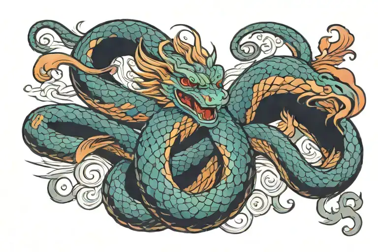 phoenix snake wrapped tattoo design idea